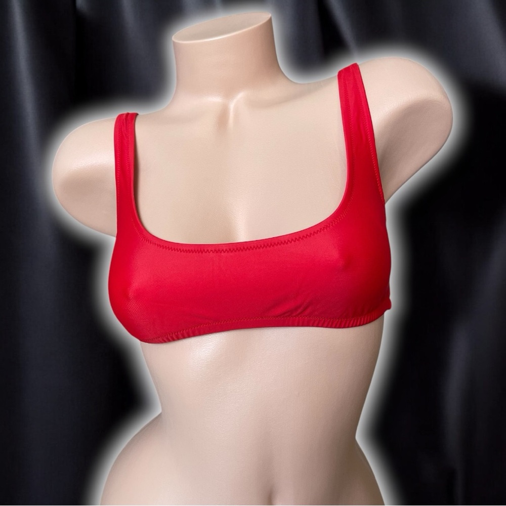 J. Crew Red Square Neck Classic Casual Sporty Athletic Bikini Swimsuit Top